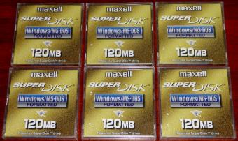 6x 120MB maxell SuperDisk LS-120 Disk OVP/NEU Windows MS-DOS formated