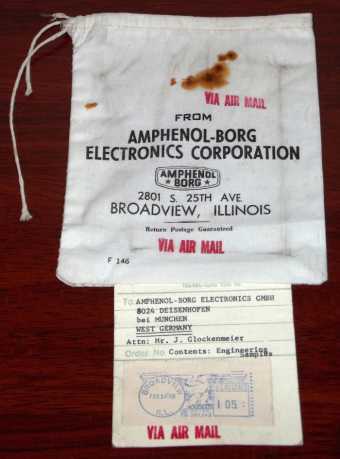 Air Mail Bag from Amphenol-Borg Electronics Corporation, Broadview Illinois / München Engineering Samples