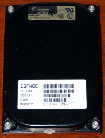 Conner CP3044 IDE 40MB HDD, Cirrus Logic CL-SH260-15PC-C Chip 1990