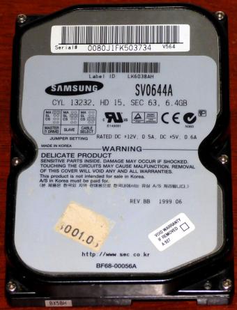 Samsung SV0644A IDE 6.4GB HDD Voyager 3/4/5 adaptec AIC 4421Q/8381Q 1999