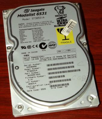 Seagate Medalist 6531 Model ST36531A IDE 6,5GB Ultra-ATA HDD 1999