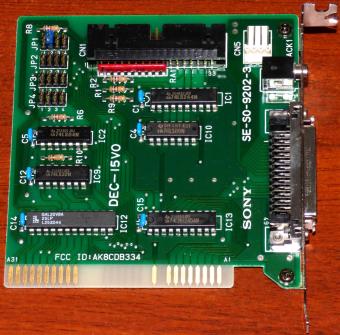 Sony CD-ROM Interface Card/Controller SE-S0-9202-3, DEC-15V0 ISA FCC-ID: AK8CDB334 Japan 1992