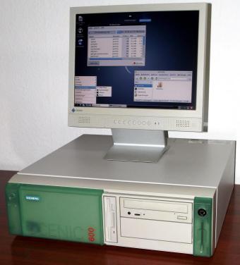 Siemens Scenic 600, S26361-D1106 Mainboard, Intel Pentium II 400MHz CPU, 384MB SDRAM, 8,45GB Fujitsu MPD3084AT HDD, NEC CD-ROM, Matrox 8MB Millenium G200 Grafikkarte, Intel 82559 LAN NIC on-Board, i440BX, Phoenix Bios 1998
