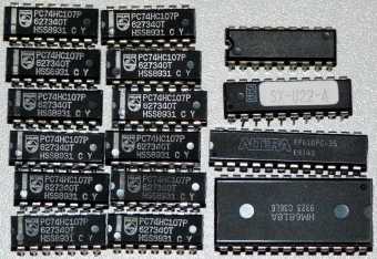 12x Philips PC74HC107P 627340T, Altera SX-U22-A, HM6818A & NEC