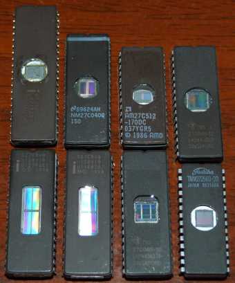 8 EPROMs Intel D27C040, D8742, AMD AM27C512, TI 27C040 & Toshiba TMM27256D