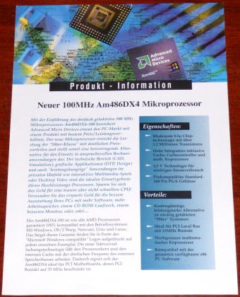AMD Am486DX4 Mikroprozessor CPU Produkt-Information DIN-A4 Merchandising