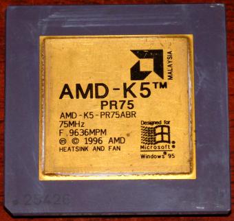 AMD K5 75MHz CPU AMD K5-PR75ABR Windows 95 Logo Malaysia 1996