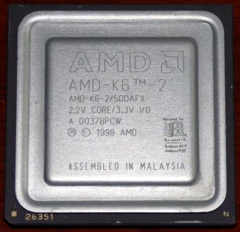 AMD K6-2 500MHz CPU 500AFX 2.2V Core 3.3V I/O Malaysia 1998