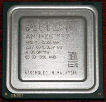 AMD K6-2 550MHz CPU 550AGR 2.3V Core 3.3V I/O Malaysia 1998