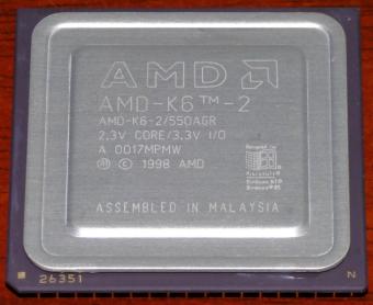 AMD K6-2 550MHz CPU 550AGR 2.3V Core 3.3V I/O Win95 mit Siegel Malaysia 1998