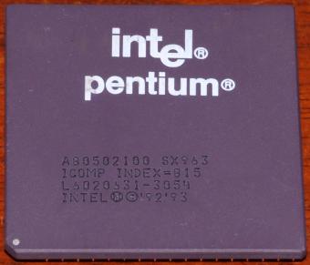 Intel Pentium 100MHz CPU A80502100 sSpec: SX963/SSS iPP Icomp-Index=815 1993