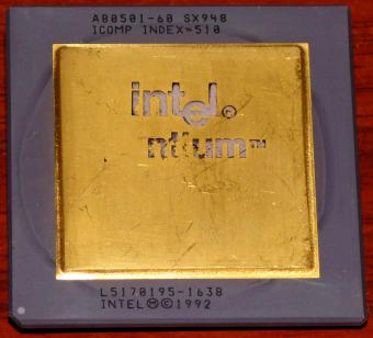 Intel Pentium 60MHz CPU A80501-60 sSpec: SX948 (Goldcap) Icomp-Index=510 Malay 1992