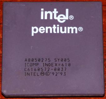 Intel Pentium 75MHz CPU A8050275 sSpec: SY005/SSS Icomp Index= 610 i75 1993