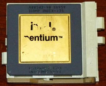 Intel Pentium 90MHz CPU sSpec: SX959 Icomp Index=735 A80502-90 Goldcap im Sockel 7 1993