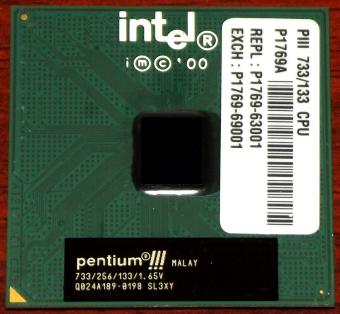 Intel Pentium III 733MHz (Coppermine) 733/256/133/1,65V CPU sSpec: SL3XY, Sockel 370, 2000