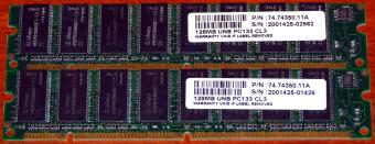 2x 128MB Infineon PC133 CL2 168pin SDRAM PN: 74-74350-11A HYB39S128800CT-7.5
