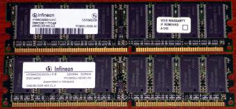 2x 256MB DDR-400 CL3 SDRAM Infineon PC3200U 30330-A0 HYS64D32300GU-5-B
