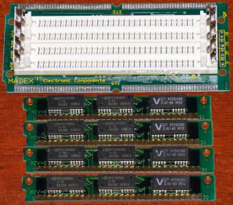 4x 1MB SIMM RAM GT-13P 30-pin VT531000AJ-60, HY514400AJ-70 inkl. Madex Electronic Components SIMM PS/2 RAM SA1-02 Adapter Modul 1994