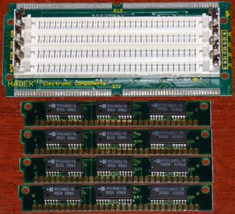 4x 1MB SIMM RAM KO 13N HY514400J-70 inkl. Madex Electronic Components SIMM PS/2 RAM SA1-02 Adapter Modul