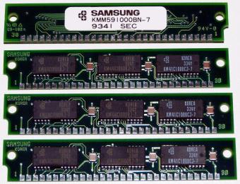 4x Samsung KMM591000BN-7 9341 SEC 334Y KM44C1000BJ-7 SIMM RAM