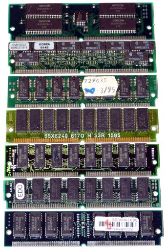 7x PS/2 RAM Module, Gericom, Samsung, Hyundai EDO, IBM FRU 92F0104, Meisinger PCB-Design Freising 1995