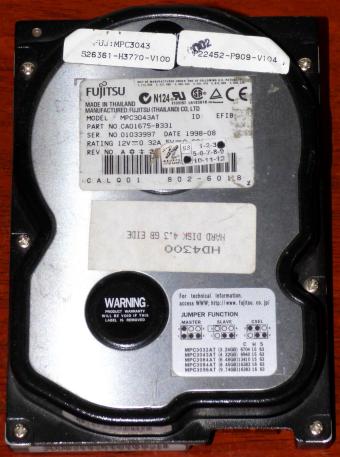 Fujitsu Model: MPC3043AT IDE 4.32GB HDD S26361-H3770-V100 1998