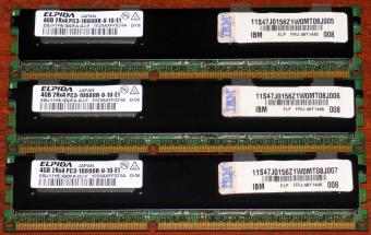 3x Elpida 4GB 2Rx4 PC3 10600R-9-10-E1 DDR3 RAM 1333 ECC EBJ41HE4BDFA-DJ-F IBM-Server FRU: 49Y1445