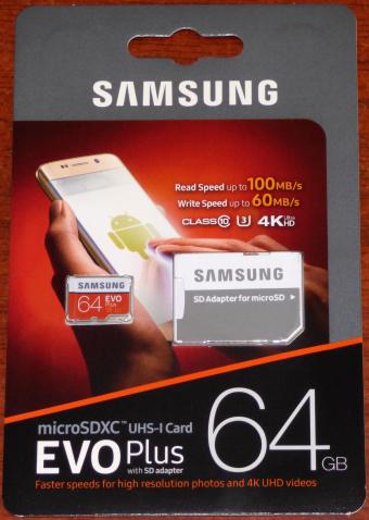 Samsung 64GB EVO Plus microSDXC UHS-I Card Class 10 U3 100MB/s
