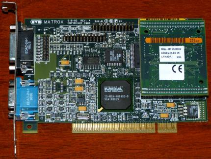 Matrox Mystique MGA Myst/2I MGA-1064SG-D (Hurricane) 64-Bit Graphics 618-02 Rev. A 2MB SGRAM inkl. 2MB Add-on RAM-Modul MGA Myst/MOD2 625-00 PCI USA/Canada 1996