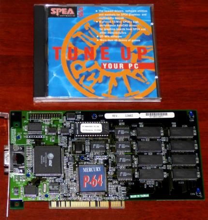 SPEA Software AG V7-Mercury P-64 V V1.04 PCI Grafikkarte 2MB VRAM S3 Vision968 GPU Rev. 12A02 FCC-ID: KBBMER64PCI inkl. Tune-Up Treiber-CD & Media-Gallery mit 40 Game-Demos Germany 1994