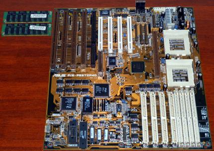ASUS P/E P55T2P4D Rev. 2.0 Dual Pentium Mainboard inkl. 2x 16MB RAM, PCIset FW82439HX, Award Bios 1996