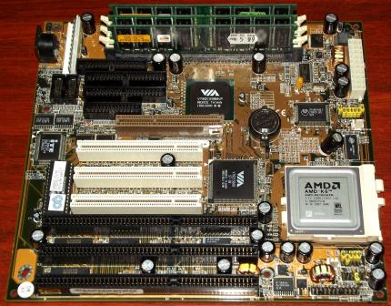 Chaintech 5AGM2-D150 mit AMD-K6 300MHz CPU, 384MB SDRAM, VIA Apollo MVP3, Super Socket7, Award Bios 1998
