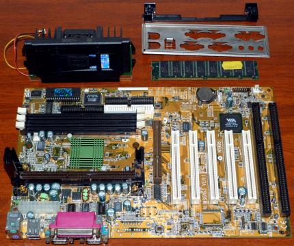 MSI MS6163 Ver. 1.0 Mainboard, Intel Pentium III 450MHz CPU sSpec: SL35D, 128MB NCP SDRAM, VIA VT82C596A, Award Bios 1998