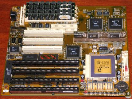 OPTi Viper 82C557M Sockel-7 Mainboard inkl. AMD K5-PR133ABQ CPU, Cache-Modul & 32MB EDO-RAM, Award Bios 1995