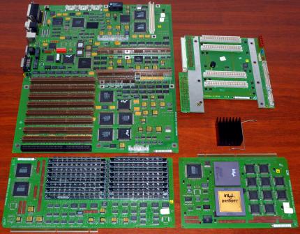 Siemens Nixdorf S26361-D714-V20 Mainboard W26361-D714-26-03-36, C26361-D714-W100 inkl. Intel Pentium 60 sSpec: SX835, Intel A82496-66 Cache Controller sSpec: SX756, 10x Intel KU82491-60 sSpec: SX757, S26361-D761-V60 GS3 CPU-Bridge, S26361-D715 RAM-Modul mit 16x NEC RAM, Intel NG82358DT EISA Bus Controller & KU82596CA LAN NIC, PLX Technology Inc. NCR 53C710, NEC N82077SL, S82351DS Germany, S82352 CF32308, Toshiba TC55187T, 1992