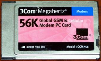 3Com Megahertz 56K Global GSM & Cellular Modem PC Card Model: 3CCM756 1999
