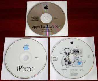 Apple iPhoto Ver. 1.0 CD & iTunes 3, iPhoto 2, iMovie 3, iDVD 3 SuperDrive DVD, & iMac Hardware Test Ver. 1.2 CD, 2002