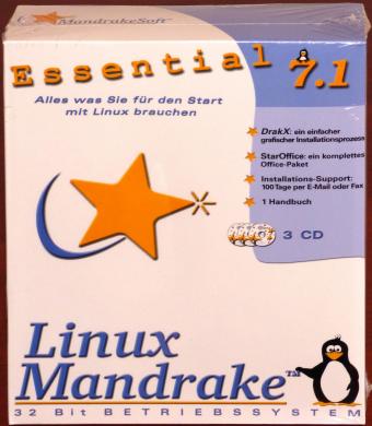 Linux Mandrake 7.1 (Helium) Essential auf 3CDs inkl. Handbuch OVP/NEU 2000