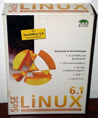 SuSE Linux 6.1 - Kernel 2.2.3, KDE 1.1, Gnome 1.0, StarOffice 5.0, Gimp 1.0, 5 CDs, 530S. Handbuch