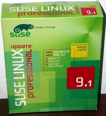 SuSE Linux 9.1 Professional Update, Kernel 2.6.3, KDE 3.2, Gnome 2.4, 620S. Handbuch, 2004