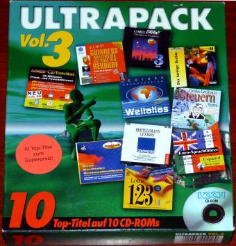 UltraPack Vol. 3 - 10 Top-Titel auf 10 CD-ROMs, CorelDraw 3, Der farbige Brehm, Weltatlas, Guinness Rekorde, Bertelsmann Lexikon Geschichte, Koch Media 1996