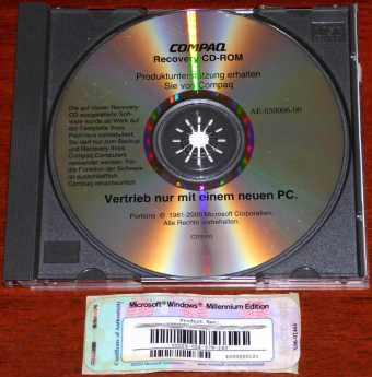 Windows Millenium Edition Compaq Recovery CD-ROM AE-030006-00 inkl. Key 2000